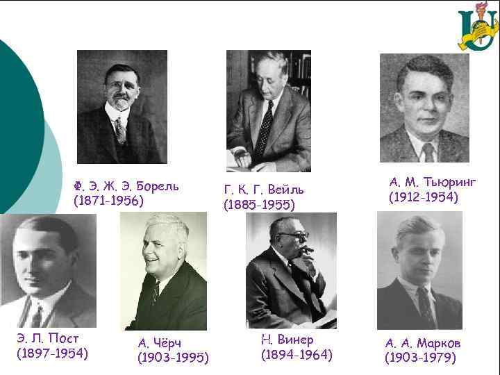 Ф. Э. Ж. Э. Борель (1871 -1956) Э. Л. Пост (1897 -1954) А. Чёрч