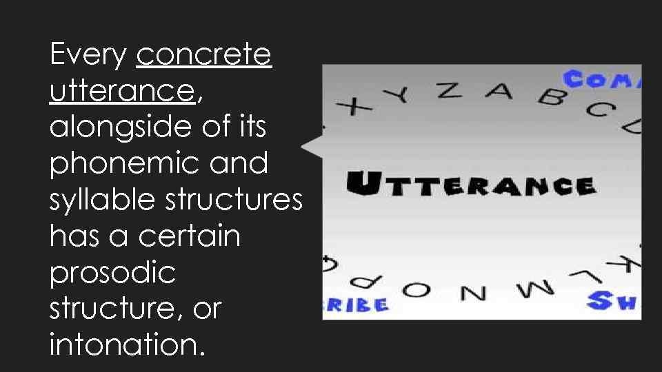 Every concrete utterance, alongside of its phonemic and syllable structures has a certain prosodic