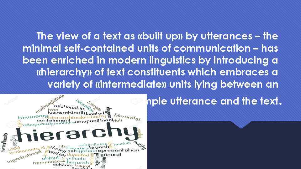 The view of a text as «built up» by utterances – the minimal self-contained