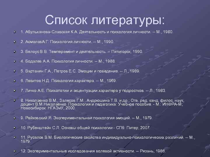 Список литературы для проекта по психологии