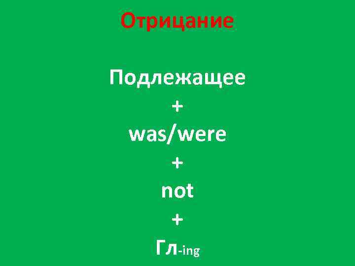 Отрицание Подлежащее + was/were + not + Гл-ing 