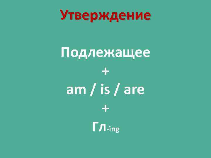 Утверждение Подлежащее + am / is / are + Гл-ing 