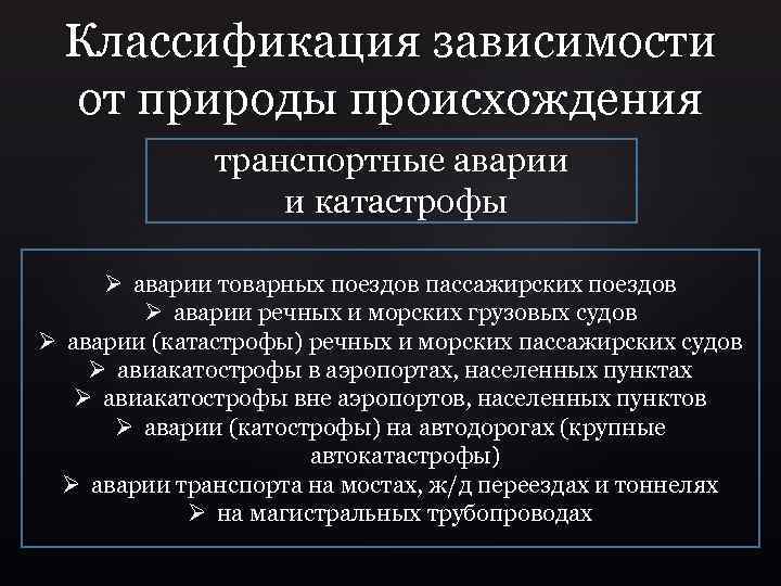 Классификация зависимостей. Классификация зависимости от природы происхождения. Классификация железнодорожных аварий. Классификация аддикций. По классификации транспортная авария - это ЧС:.