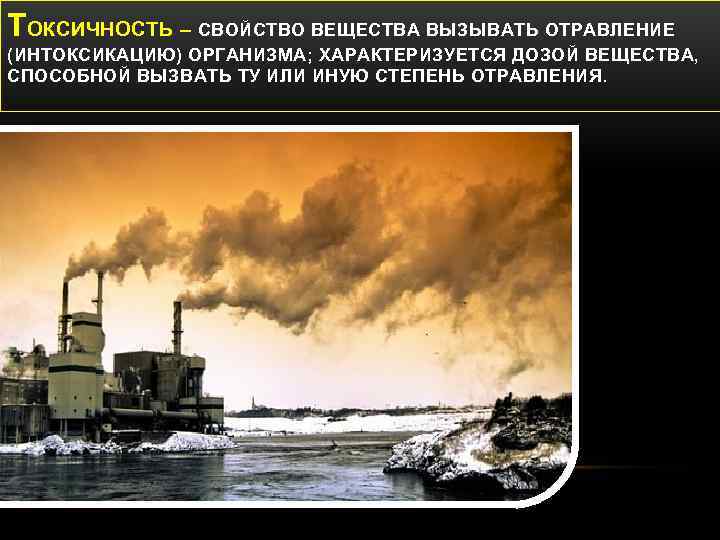 ТОКСИЧНОСТЬ – СВОЙСТВО ВЕЩЕСТВА ВЫЗЫВАТЬ ОТРАВЛЕНИЕ (ИНТОКСИКАЦИЮ) ОРГАНИЗМА; ХАРАКТЕРИЗУЕТСЯ ДОЗОЙ ВЕЩЕСТВА, СПОСОБНОЙ ВЫЗВАТЬ ТУ