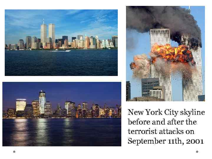 New York City skyline before and after the terrorist attacks on September 11 th,