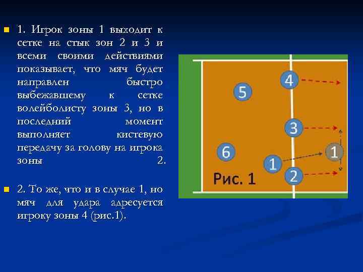 n 1. Игрок зоны 1 выходит к сетке на стык зон 2 и 3