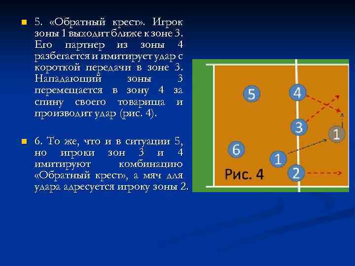 n 5. «Обратный крест» . Игрок зоны 1 выходит ближе к зоне 3. Его