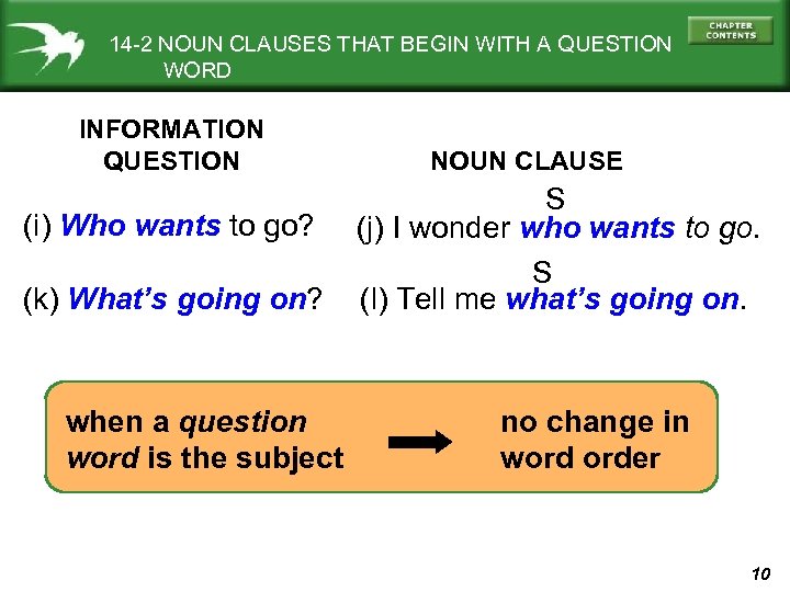 14 -2 NOUN CLAUSES THAT BEGIN WITH A QUESTION WORD INFORMATION QUESTION (i) Who