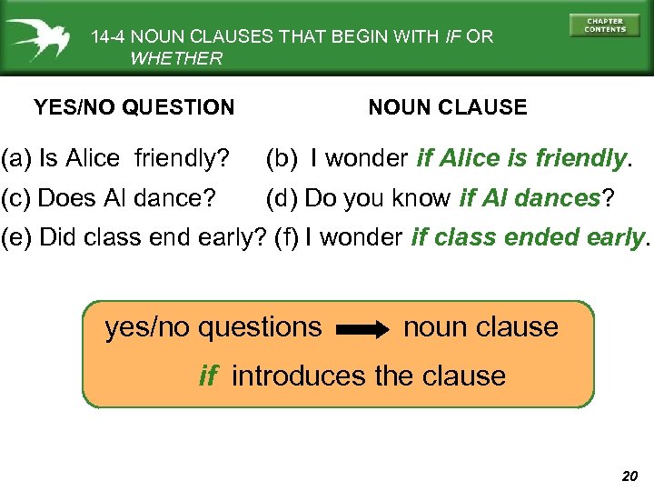 14 -4 NOUN CLAUSES THAT BEGIN WITH IF OR WHETHER YES/NO QUESTION NOUN CLAUSE