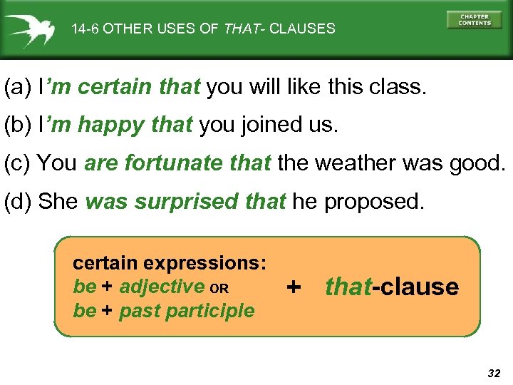14 -6 OTHER USES OF THAT- CLAUSES (a) I’m certain that you will like
