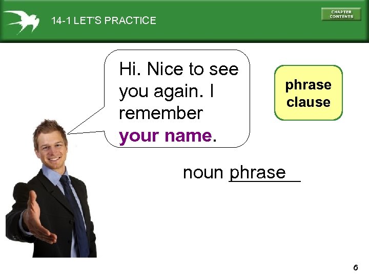 14 -1 LET’S PRACTICE Hi. Nice to see you again. I remember your name.