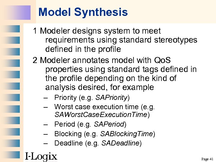 Model Synthesis 1 Modeler designs system to meet requirements using standard stereotypes defined in