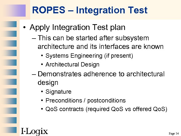 ROPES – Integration Test • Apply Integration Test plan – This can be started