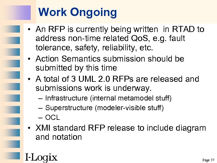 Work Ongoing • An RFP is currently being written in RTAD to address non-time