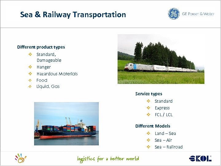 Sea & Railway Transportation Different product types v Standard, Damageable v Hanger v Hazardous