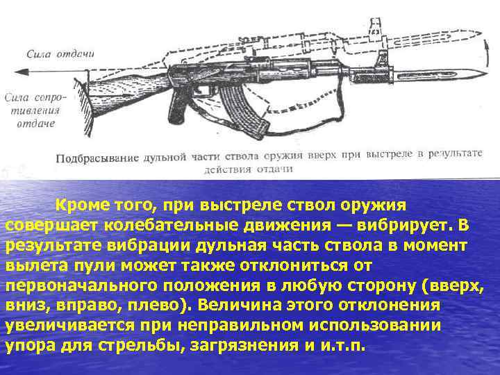 Кроме того, при выстреле ствол оружия совершает колебательные движения — вибрирует. В результате вибрации