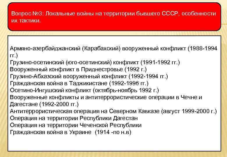 Вопрос № 3: Локальные войны на территории бывшего СССР, особенности их тактики. Армяно-азербайджанский (Карабахский)