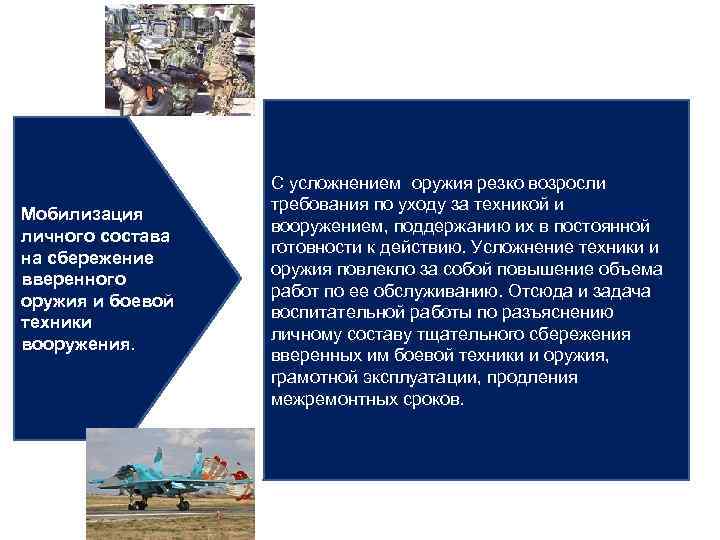 Мобилизация личного состава на сбережение вверенного оружия и боевой техники вооружения. С усложнением оружия