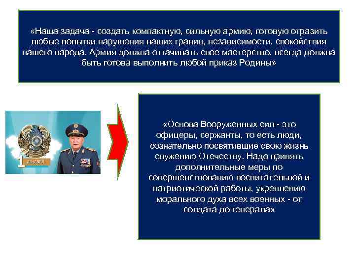  «Наша задача - создать компактную, сильную армию, готовую отразить любые попытки нарушения наших