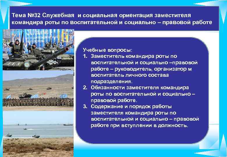 Тема № 32 Служебная и социальная ориентация заместителя командира роты по воспитательной и социально