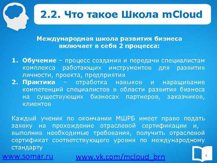 2. 2. Что такое Школа m. Cloud Международная школа развития бизнеса включает в себя