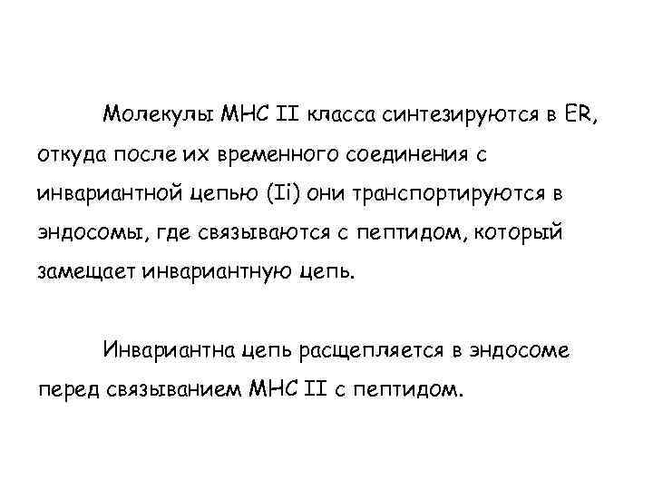 Молекулы МНС II класса синтезируются в ER, откуда после их временного соединения с инвариантной