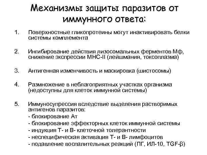 Механизмы защиты паразитов от иммунного ответа: 1. Поверхностные гликопротеины могут инактивировать белки системы комплемента