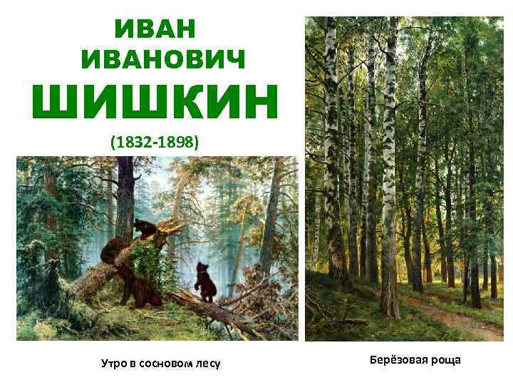 ИВАНОВИЧ ШИШКИН (1832 -1898) Утро в сосновом лесу Берёзовая роща 