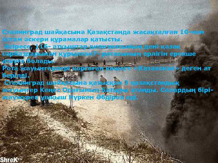 Сталинград шайқасына Қазақстанда жасақталған 10 -нан астам әскери құрамалар қатысты. Әсіресе, 116 - атқыштар