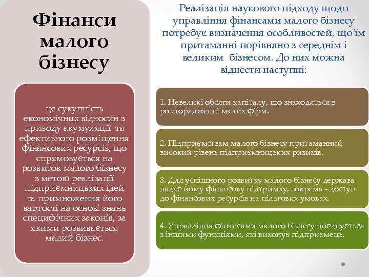 Фінанси малого бізнесу це сукупність економічних відносин з приводу акумуляції та ефективного розміщення фінансових