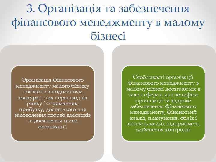 3. Організація та забезпечення фінансового менеджменту в малому бізнесі Організація фінансового менеджменту малого бізнесу