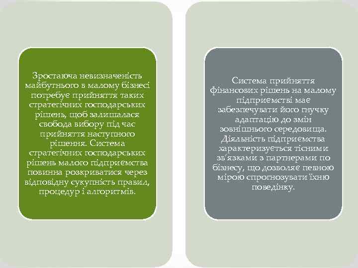 Зростаюча невизначеність майбутнього в малому бізнесі потребує прийняття таких стратегічних господарських рішень, щоб залишалася