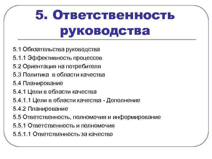 5. Ответственность руководства 5. 1 Обязательства руководства 5. 1. 1 Эффективность процессов 5. 2