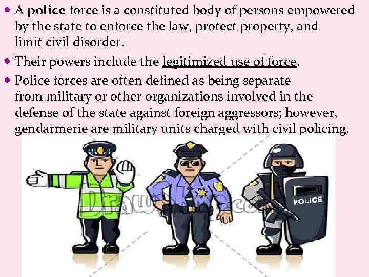  A police force is a constituted body of persons empowered by the state