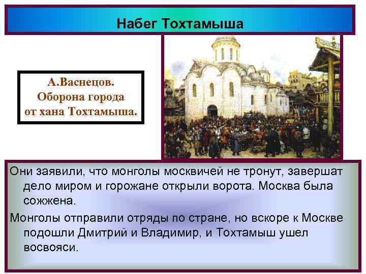 Набег Тохтамыша А. Васнецов. Оборона города от хана Тохтамыша. Они заявили, что монголы москвичей