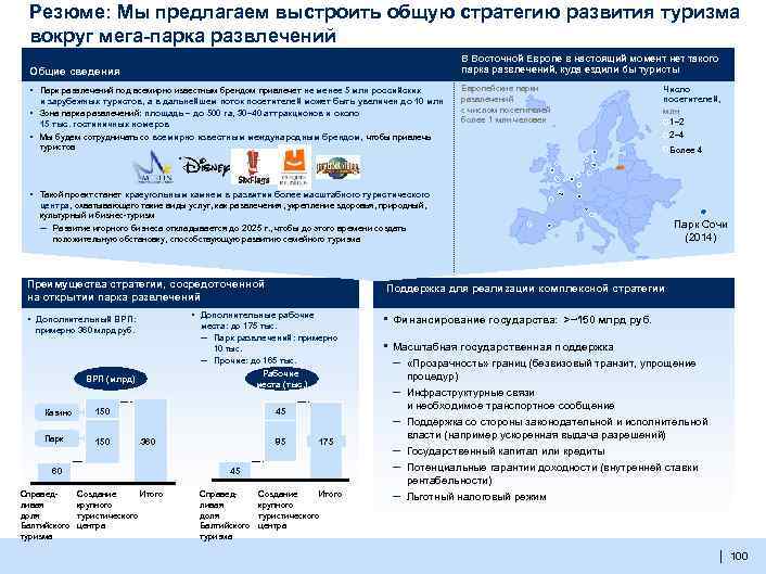 Резюме: Мы предлагаем выстроить общую стратегию развития туризма вокруг мега-парка развлечений В Восточной Европе