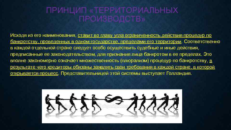 ПРИНЦИП «ТЕРРИТОРИАЛЬНЫХ ПРОИЗВОДСТВ» Исходя из его наименования, ставит во главу угла ограниченность действия процедур