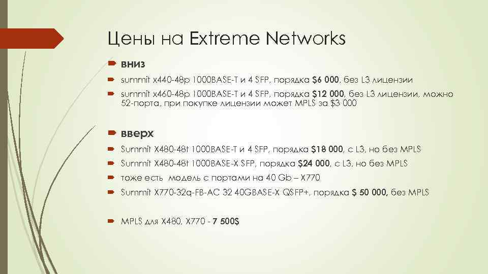 Цены на Extreme Networks вниз summit x 440 -48 p 1000 BASE-T и 4