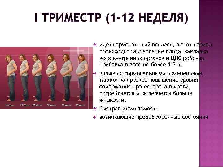 I ТРИМЕСТР (1 -12 НЕДЕЛЯ) идет гормональный всплеск, в этот период происходит закрепление плода,