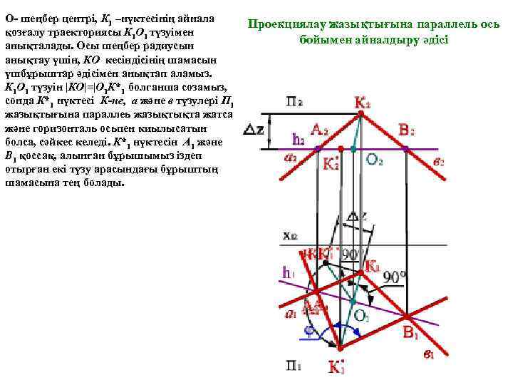 О- шеңбер центрі, К 1 –нүктесінің айнала қозғалу траекториясы К 1 О 1 түзуімен