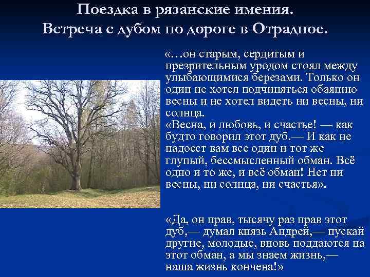 Поездка в рязанские имения. Встреча с дубом по дороге в Отрадное. «…он старым, сердитым
