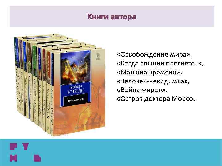 Книги автора «Освобождение мира» , «Когда спящий проснется» , «Машина времени» , «Человек-невидимка» ,