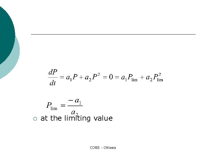 ¡ at the limiting value CORS - Ottawa 