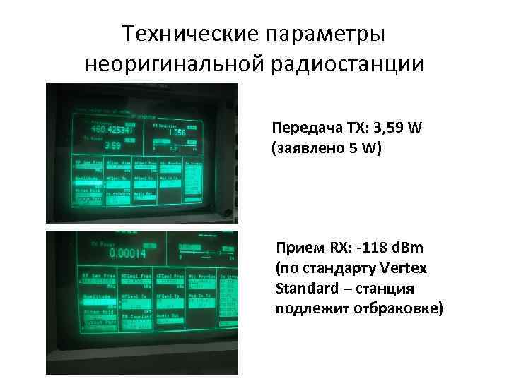 Технические параметры неоригинальной радиостанции Передача TX: 3, 59 W (заявлено 5 W) Прием RX: