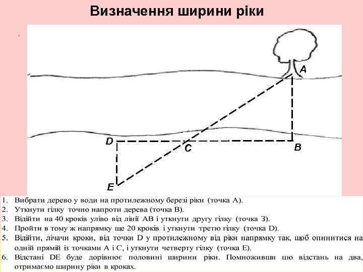 Визначення ширини ріки , А D E C B 