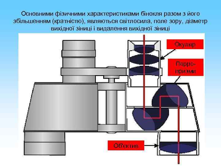 Основними фізичними характеристиками бінокля разом з його збільшенням (кратністю), являються світлосила, поле зору, діаметр