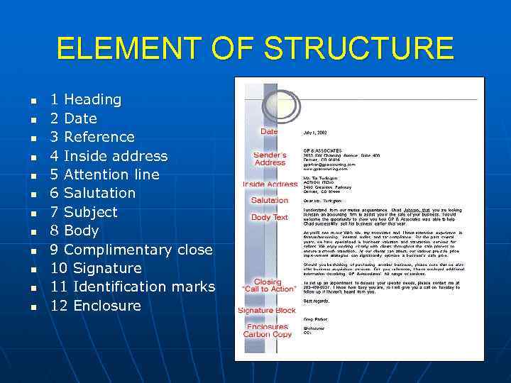 ELEMENT OF STRUCTURE n n n 1 Heading 2 Date 3 Reference 4 Inside