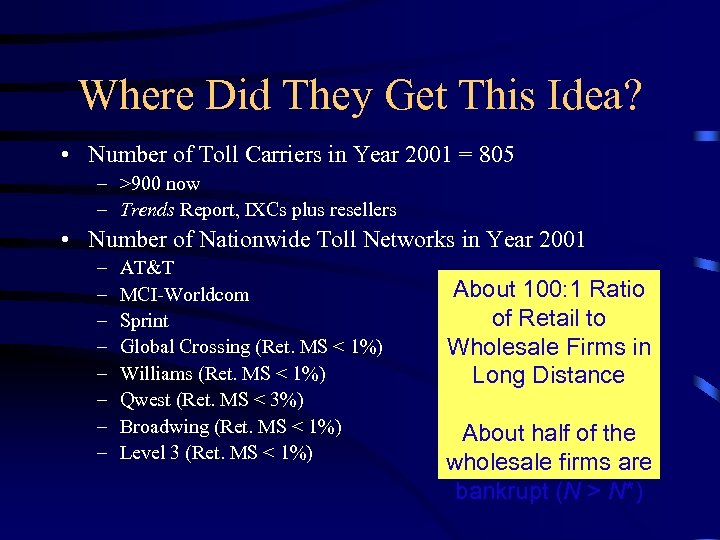 Where Did They Get This Idea? • Number of Toll Carriers in Year 2001