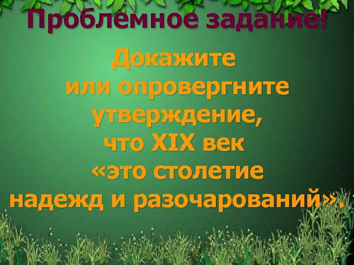 Проблемное задание! Докажите или опровергните утверждение, что XIX век «это столетие надежд и разочарований»