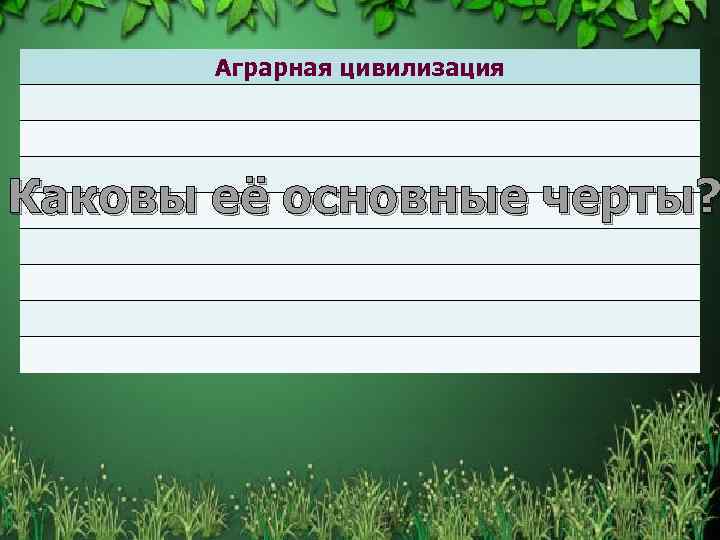 Аграрная цивилизация Каковы её основные черты? 